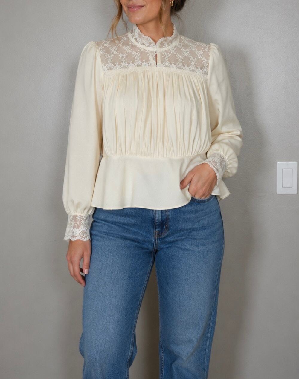 Vintage 1970’s Sears Victorian Pleated Lace Blouse size S
